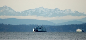 The North Cascades in the horizon of Puget Sound.